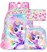 ZLYERT 16" Unicorn Backpack for Girls, 3Pcs Kids School Backpacks with Lunch Box, Ballet Bookbag ...
