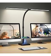 ShineTech LED Desk Lamp for Home Office, 24W Double Head Desk Light with Wireless Charger, USB Po...