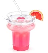 Zukro 16 oz Margarita Glasses with Straw, 360 Sippable and Saltable Lid | Reusable Borosilicate C...