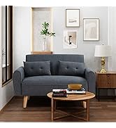 Shintenchi Small Modern Loveseat Couch Sofa, Mid Century Fabric Upholstered 2-Seat Sofa Couch Lov...
