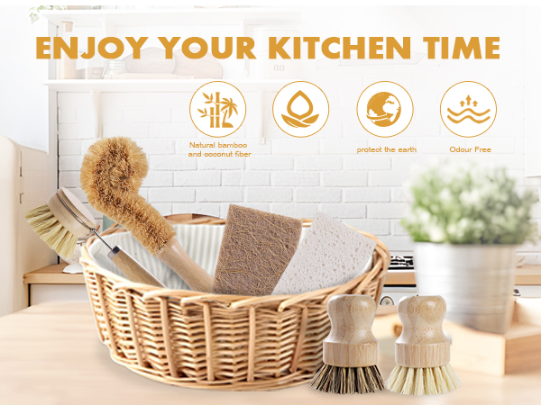 Bamboo dish brush set