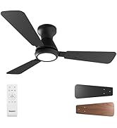 Ensenior 42 Inch Flush Mount Ceiling Fan with Light and Remote, Low Profile Ceiling Fans with Lig...
