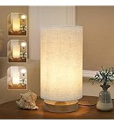 Small Bedside Table Lamp with 3 Color Temperatures, Minimalist Dimmable Nightstand Lamp with Roun...