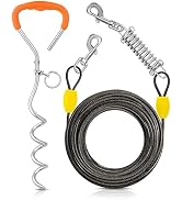 Petbobi Dog Tie-Out Cable and Stake - 50ft Heavy Duty Cable with Spring, No Tangle, 16in Ground S...