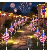DTNESS 12 Pack 108 LEDs American Flag Pathway Lights w/ 8-Mode for July 4th | Plug-In Powered, 6/...