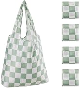 Ralxion Checkered Reusable Grocery Shopping Bags 4 Packs, Cute Checkerboard Foldable Kitchen Larg...