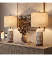 OYEARS 22" Bedside Table Lamps Set of 2, Farmhouse Lamp with USB,Dark Brown | Vintage Nightstand ...