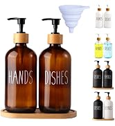 LOOCHICA Amber Glass Soap Dispenser Set with Tray, Amber Dish and Hand Soap Dispenser Set, Refill...