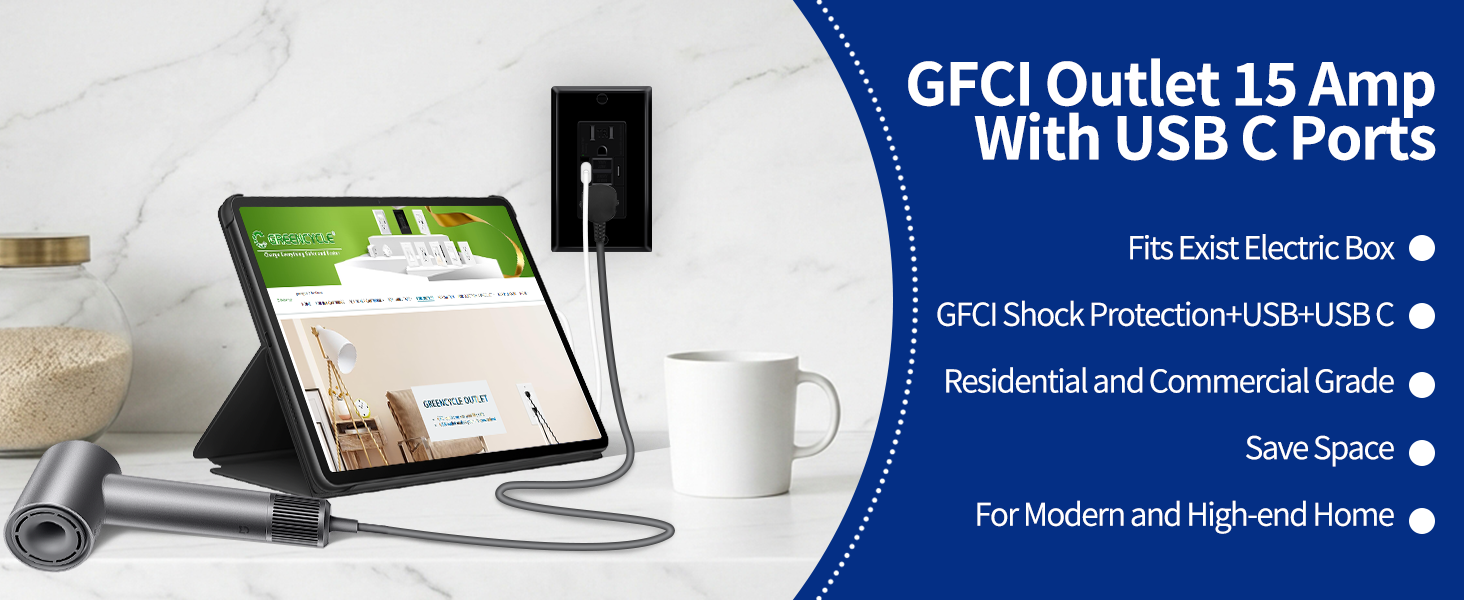 black gfci usb c outlet