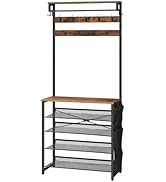HOOBRO Hall Tree with Bench, Entryway Coat Rack with Shoe Rack, Shoe and Coat Rack, 5 Tier Shoe S...