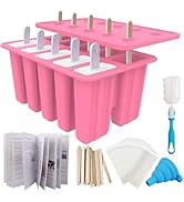 Miaowoof Homemade Popsicle Molds, 10-Cav Non-BPA Silicone Ice Pop Maker, with 50 Sticks, 50 Bags,...