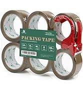 BOMEI PACK Brown Packing Tape with Dispenser, 2.4 Mil 1.88 Inch x 60 Yards, 6 Refills Rolls Packa...