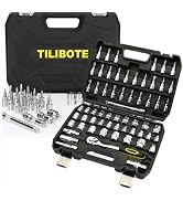 TILIBOTE Socket Wrench Set, 62PCS 3/8" Ratcheting Wrench Set With 72 Tooth Count Ratchet, SAE & M...