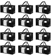 12 Pack Extra Large Moving Bags Heavy Duty with Clear Window and Zippers & Carrying Handles, Clos...