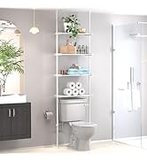 Home Zone Living Over-the-Toilet Organizer with Adjustable 4-Tier Shelves, Tension-Mounted Bathro...