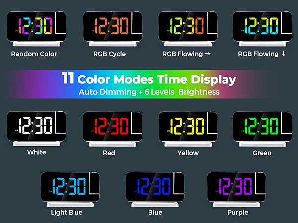 led mirror digital alarm clock with rgb night light