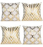 ZLINA Home Decorative Set of 4 Throw Pillow Covers Gold Foil Geometric Pillow Covers 18 ×18 Inch ...