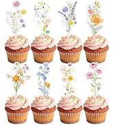 40PCS Floral Cupcake Toppers for Birthday Cakes, Wildflower in Bloom Cake Decorations – Garden Pa...