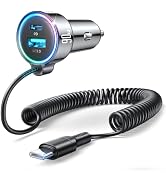 90W Car Charger USB C for iPhone 17/16 Pro Max, PD&QC3.0 w/6.65ft 45W Type Coiled Cable, Fast Car...