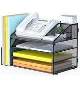 DocNest 4 Tier Paper Letter Tray File Organizer, Mesh Desk File with Handle, Workspace Desk Organ...