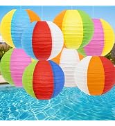 PatiCool Pool Party Decorations 8PCS 10 Inch Beach Ball Style Paper Lanterns, Summer Beach Party ...