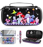 RHOTALL Colorful Mushrooms Carrying Case for Nintendo Switch OLED,8 in 1 Accessories Kit Set Trav...