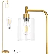 Ziisee Floor Lamps for Living Room - Industrial Standing Lamp with Glass Shade, Modern Gold Floor...