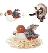 Potaroma Cat Toys Rechargeable Flapping Bird Sparrow, Lifelike Chirp Tweet, Touch Activated Kitte...