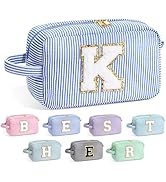 YOOLIFE Makeup Bag for Women - Monogram Cute Initial Blue Makeup Bags Cosmetic Toiletry Pouch Mak...