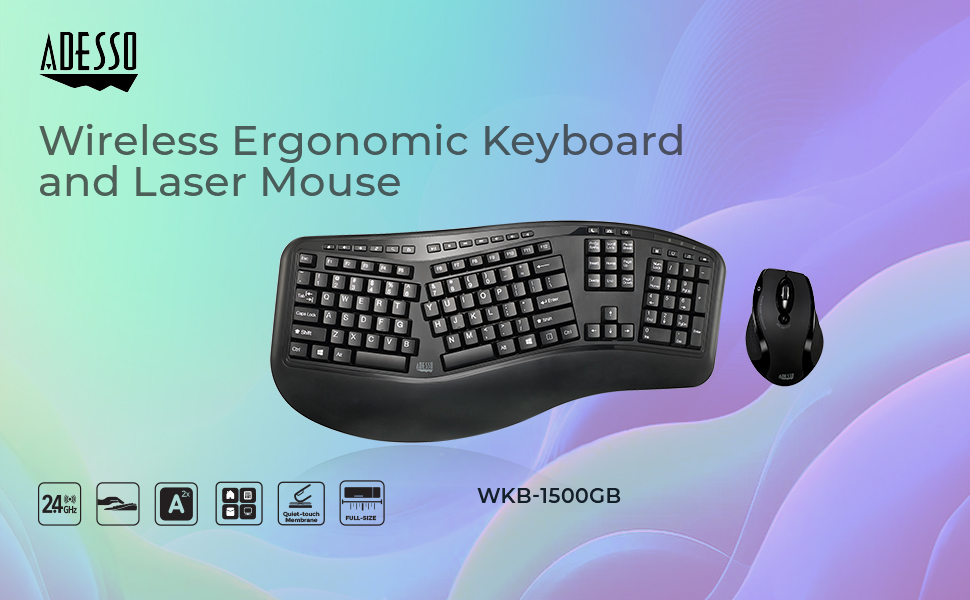 WKB-1500GB Wireless Ergonomic Keyboard and Laser Mouse