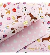 Yarcony Birthday Dogs Wrapping Paper Mini Roll, Pink Girl Wrapping Paper, Metallic Foil Reversibl...