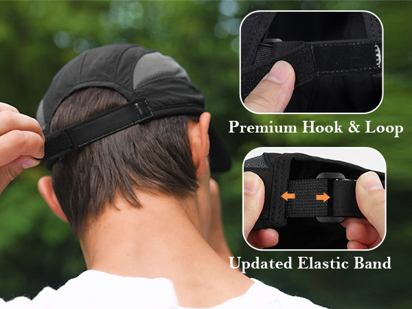 Mens running hat with hook and loop adjustment, fit most adult