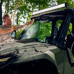 Invisible Glass Clear Plastic Cleaner being used to clean a utv windshield