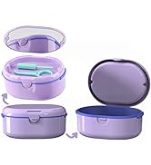 MURRI&MURRDI Retainer Case, Denture Bath Box with Strainer Basket, Mouth Guard Case Purple Braces...