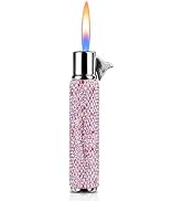 Luxury Rhinestone Soft Flame Butane Lighter, Refillable Adjustable Flame Metal Lighter, Crystal B...