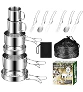 GEEKHOM Stainless Steel Camping Cookware Set - Outdoor Pot and Pan Set with Bonus Cutlery, Storag...