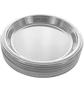 Amcrate Disposable Plastic Plates Silver, 10.4 Inches Plastic Dinner Plates, Strong and Sturdy Di...