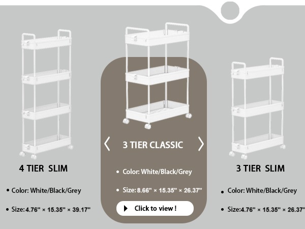 3 Tier Rolling Storage Cart with Wheels Slim Craft Nail Makeup Snack Art Baby Utility Cart
