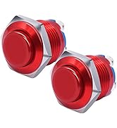Taiss 2Pcs Momentary Push Button Switch SPST 16mm Metal High Round Red Waterproof Pushbutton Swit...