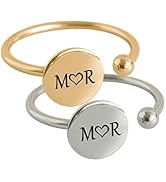 Custom engraved ring silver & gold adjustable personalized, stainless steel letters & initials ad...