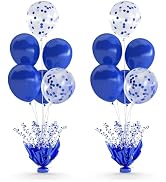 2 Set Royal Blue Table Balloons Foil Spray Centerpiece with Royal Blue and Confetti Balloons Stan...