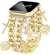 Gold Watch Bands for Women Compatible with Apple Watch Band 38mm 40mm 41mm 42mm (S11/10) Adjustab...