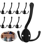 Homanu 8 Pack Coat Hooks Heavy Duty, Metal Three Prongs Large Coat Hooks Wall Mounted with 16 Scr...