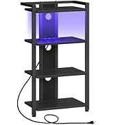 HOOBRO 4-Tier AV Media Console With Charging Station and LED Light, Wooden Stereo Cabinet, Corner...