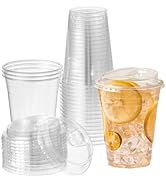 FULING 100 Sets 16 oz Plastic Cups with Strawless Sip Lids Crystal Clear Disposable 16oz Togo Cup...
