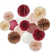 Burgundy-Brown Champagne Party-Decorations Paper-Flowers Lanterns - 15PCS Fall Boho Tissue Pom Po...