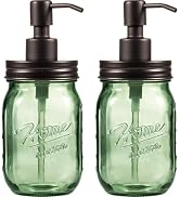 Amolliar Green Glass Soap Dispenser, 16OZ Regular Mouth Liquid Hand Soap Holder, Stainless Steel ...
