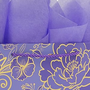 13‘’ Large Rose Purple Foil Traced Flowers Gift Bag Set