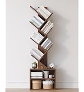SUNMORY 6 Tier Tree Bookshelf, Small Bookcase with Storage Cabinet, Modern Tall Narrow Bookshelve...