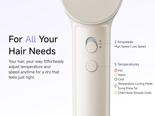 Laifen Air dryer for All your hair needs. 5 Modes + 2 Speeds, easily match different hair needs.